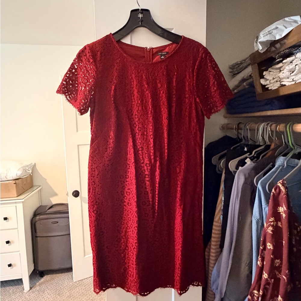 Ann Taylor Rich Red Lace Midi Dress